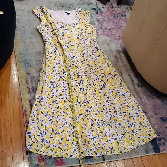 Ann Taylor Yellow Lemon Print Maxi Dress with Blue Leaves - Picture 9 of 14